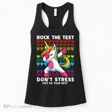 Funny Test Day Rock The Test Dabbing Unicorn Women's Tank Top