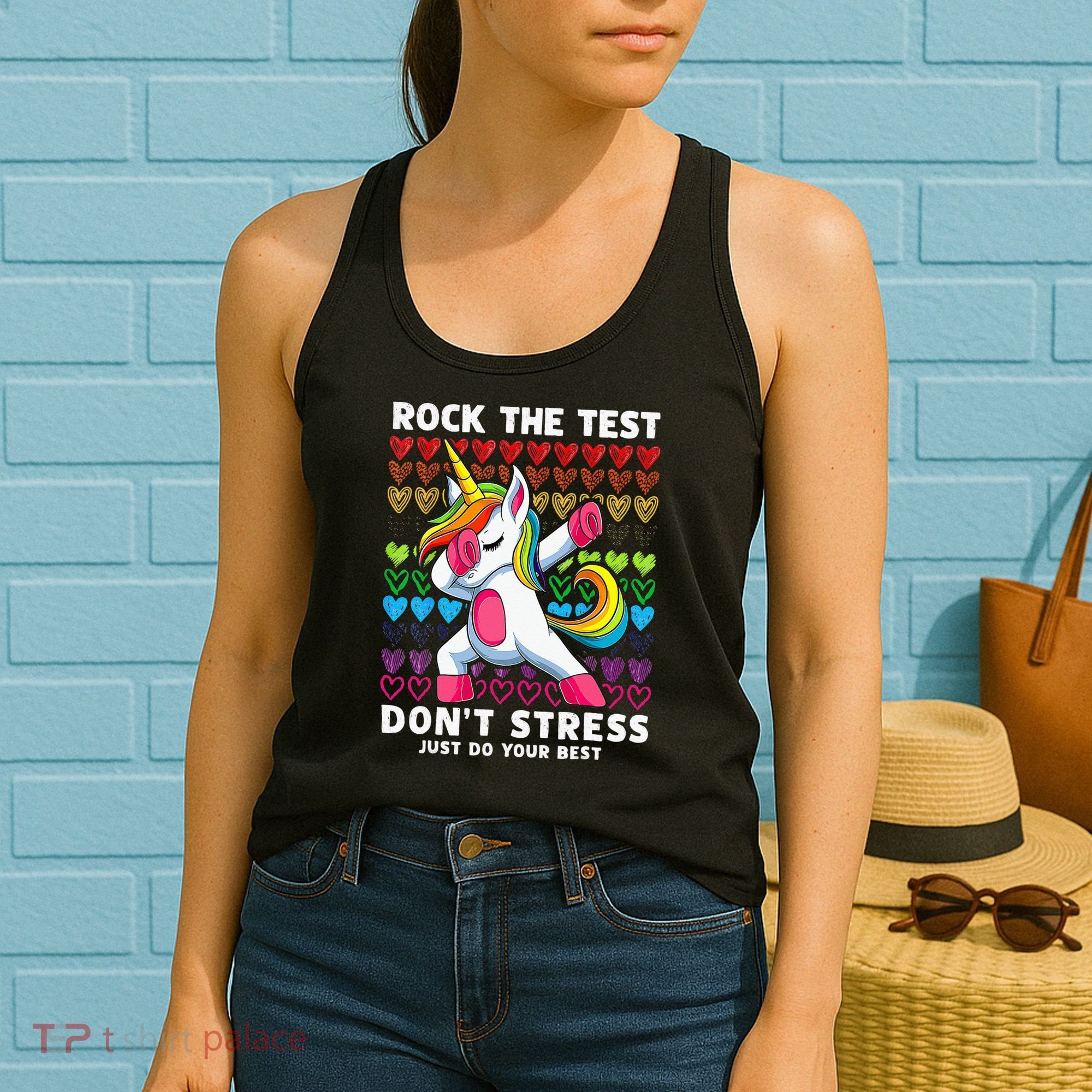 Funny Test Day Rock The Test Dabbing Unicorn Women's Tank Top