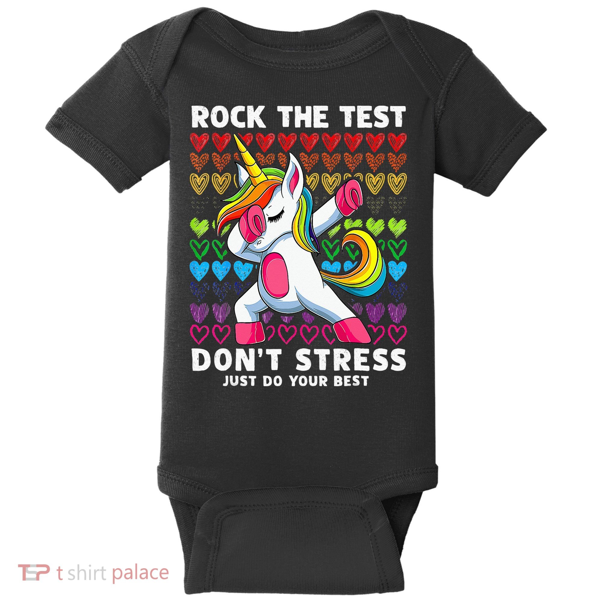 Funny Test Day Rock The Test Dabbing Unicorn Baby Bodysuit