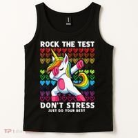 Funny Test Day Rock The Test Dabbing Unicorn Tank Top thumb 2