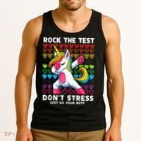 Funny Test Day Rock The Test Dabbing Unicorn Tank Top thumb 3