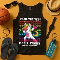 Funny Test Day Rock The Test Dabbing Unicorn Tank Top thumb 4