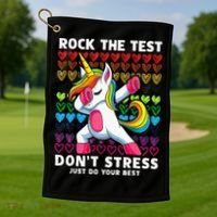 Funny Test Day Rock The Test Dabbing Unicorn Golf Towel thumb 1