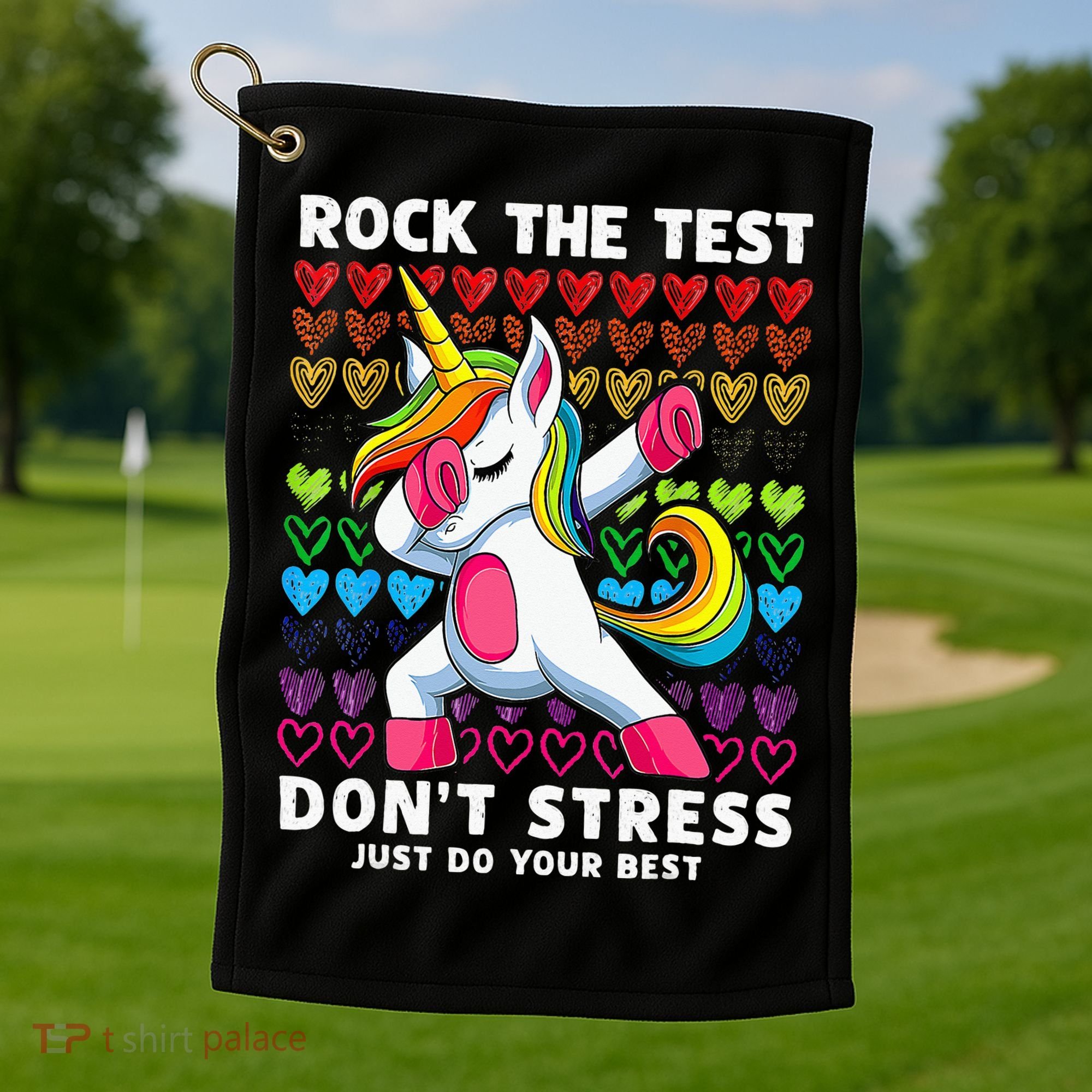 Funny Test Day Rock The Test Dabbing Unicorn Golf Towel