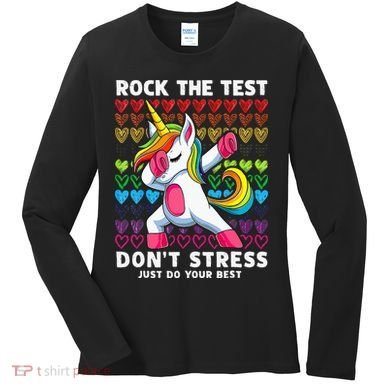 Funny Test Day Rock The Test Dabbing Unicorn Women's Long Sleeve Shirt