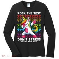 Funny Test Day Rock The Test Dabbing Unicorn Women's Long Sleeve Shirt thumb 0
