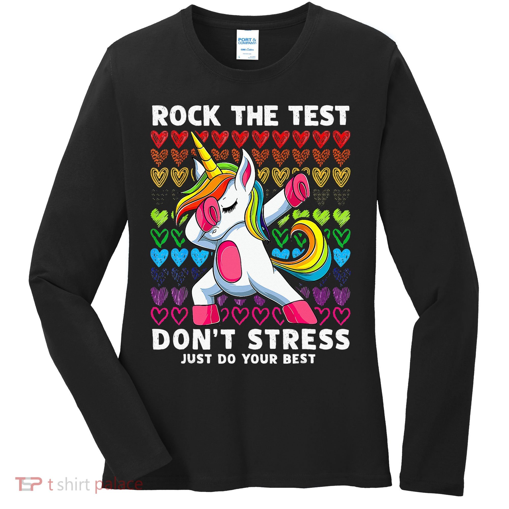 Funny Test Day Rock The Test Dabbing Unicorn Women's Long Sleeve Shirt