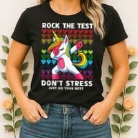 Funny Test Day Rock The Test Dabbing Unicorn Women's T-Shirt thumb 2