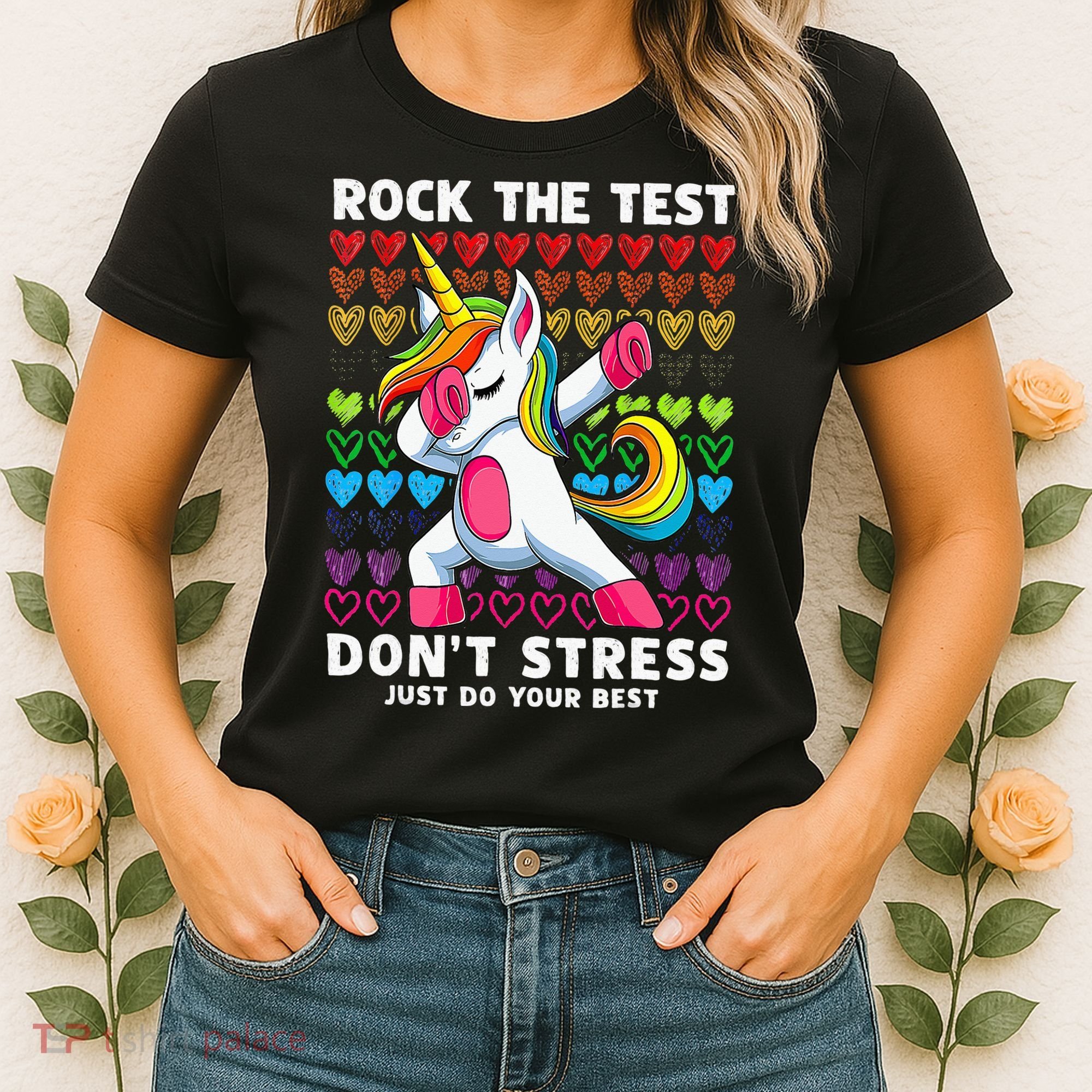 Funny Test Day Rock The Test Dabbing Unicorn Women's T-Shirt
