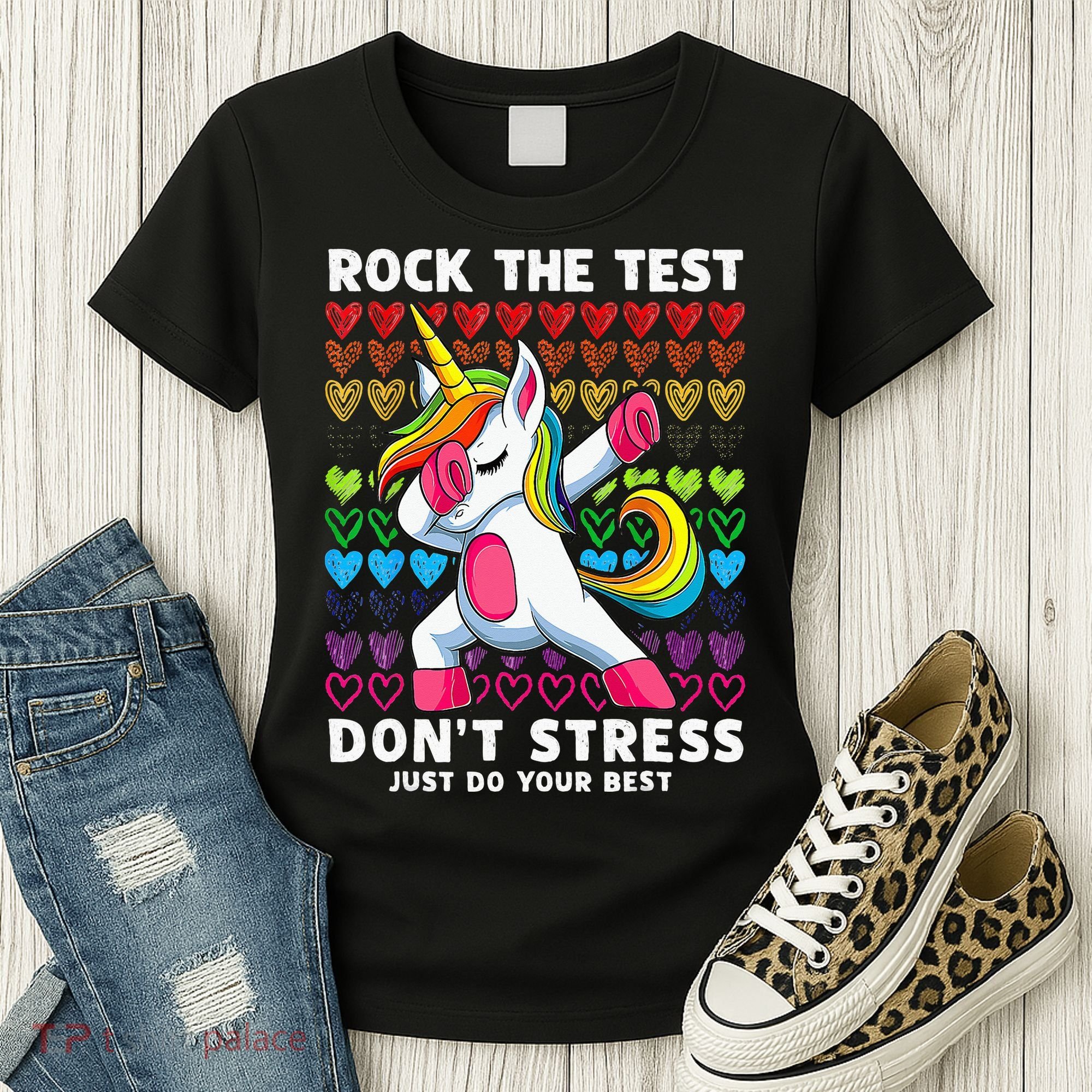 Funny Test Day Rock The Test Dabbing Unicorn Women's T-Shirt