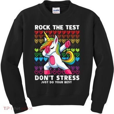 Funny Test Day Rock The Test Dabbing Unicorn Kids Sweatshirt
