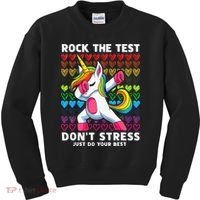 Funny Test Day Rock The Test Dabbing Unicorn Kids Sweatshirt thumb 0