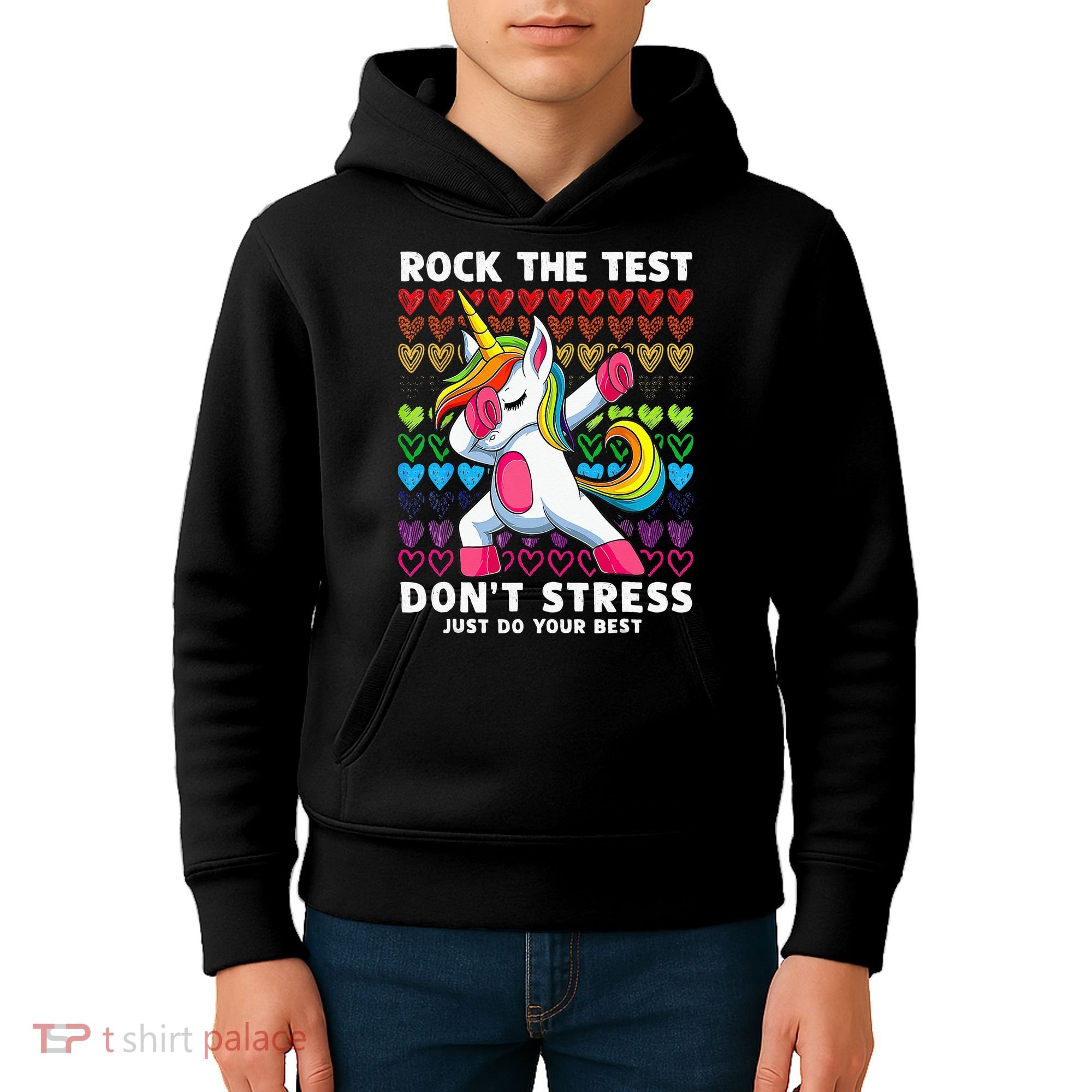 Funny Test Day Rock The Test Dabbing Unicorn Kids Hoodie