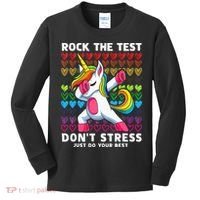 Funny Test Day Rock The Test Dabbing Unicorn Kids Long Sleeve Shirt thumb 0