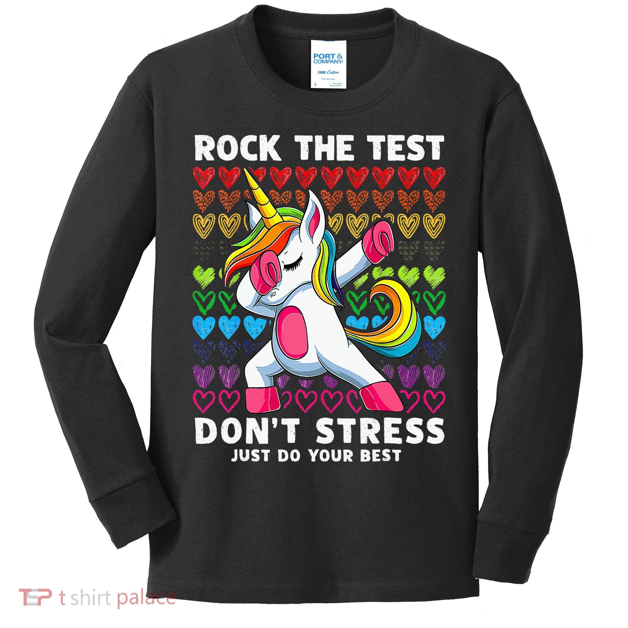 Funny Test Day Rock The Test Dabbing Unicorn Kids Long Sleeve Shirt