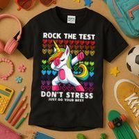 Funny Test Day Rock The Test Dabbing Unicorn Kids T-Shirt thumb 3