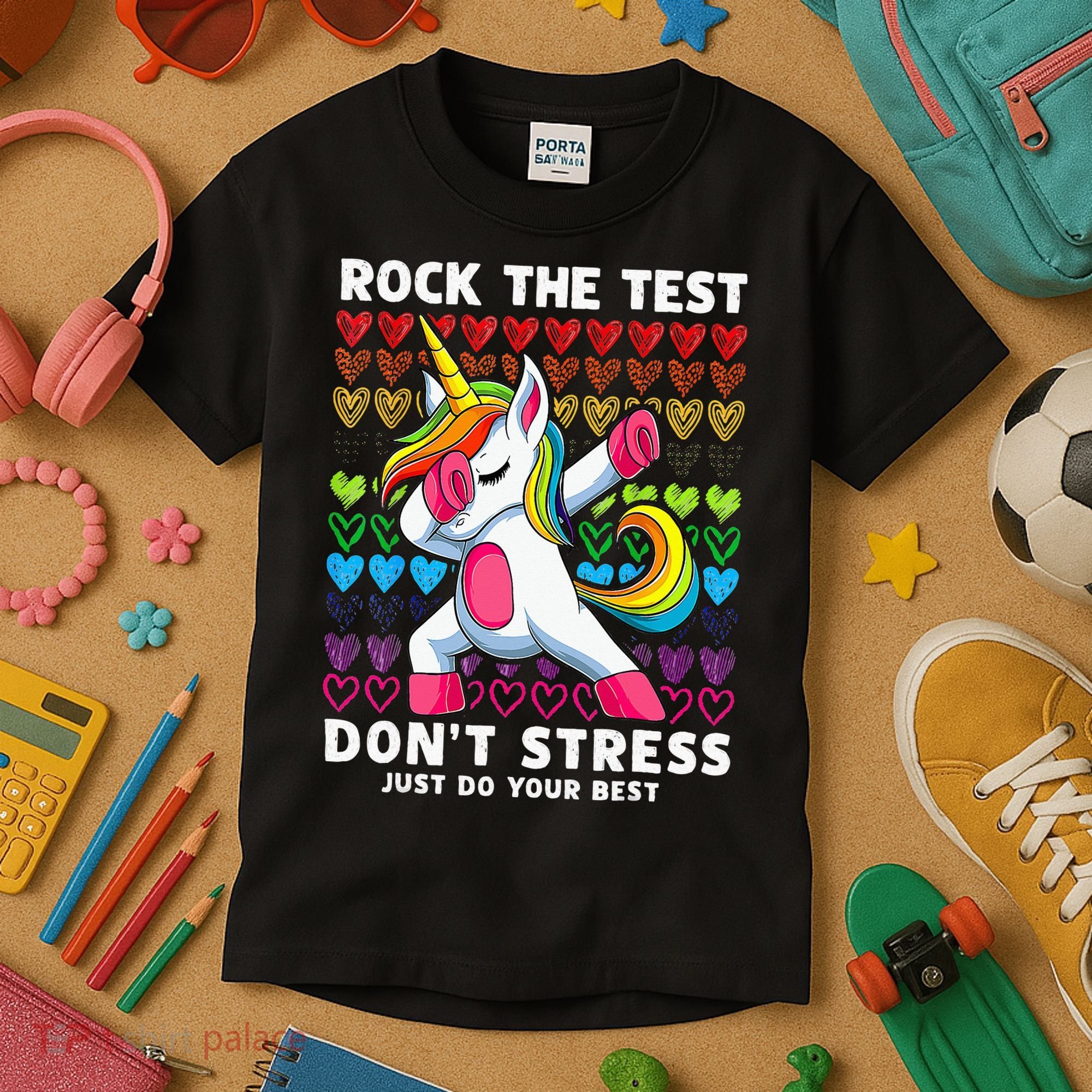 Funny Test Day Rock The Test Dabbing Unicorn Kids T-Shirt