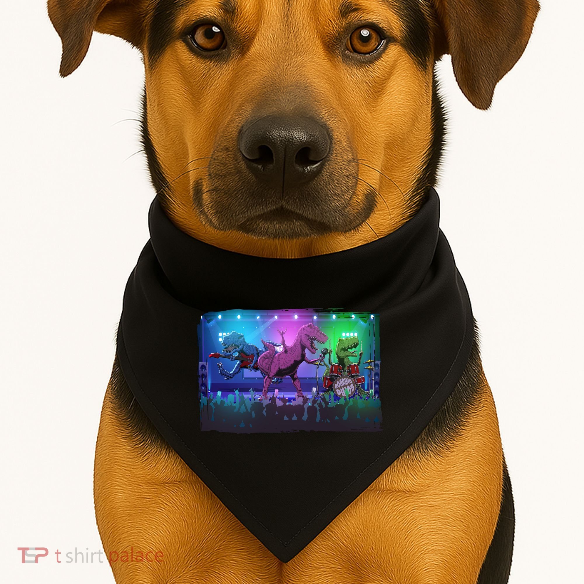 Funny Trex Dinosaurs Rock Band Concert USA-Made Doggie Bandana
