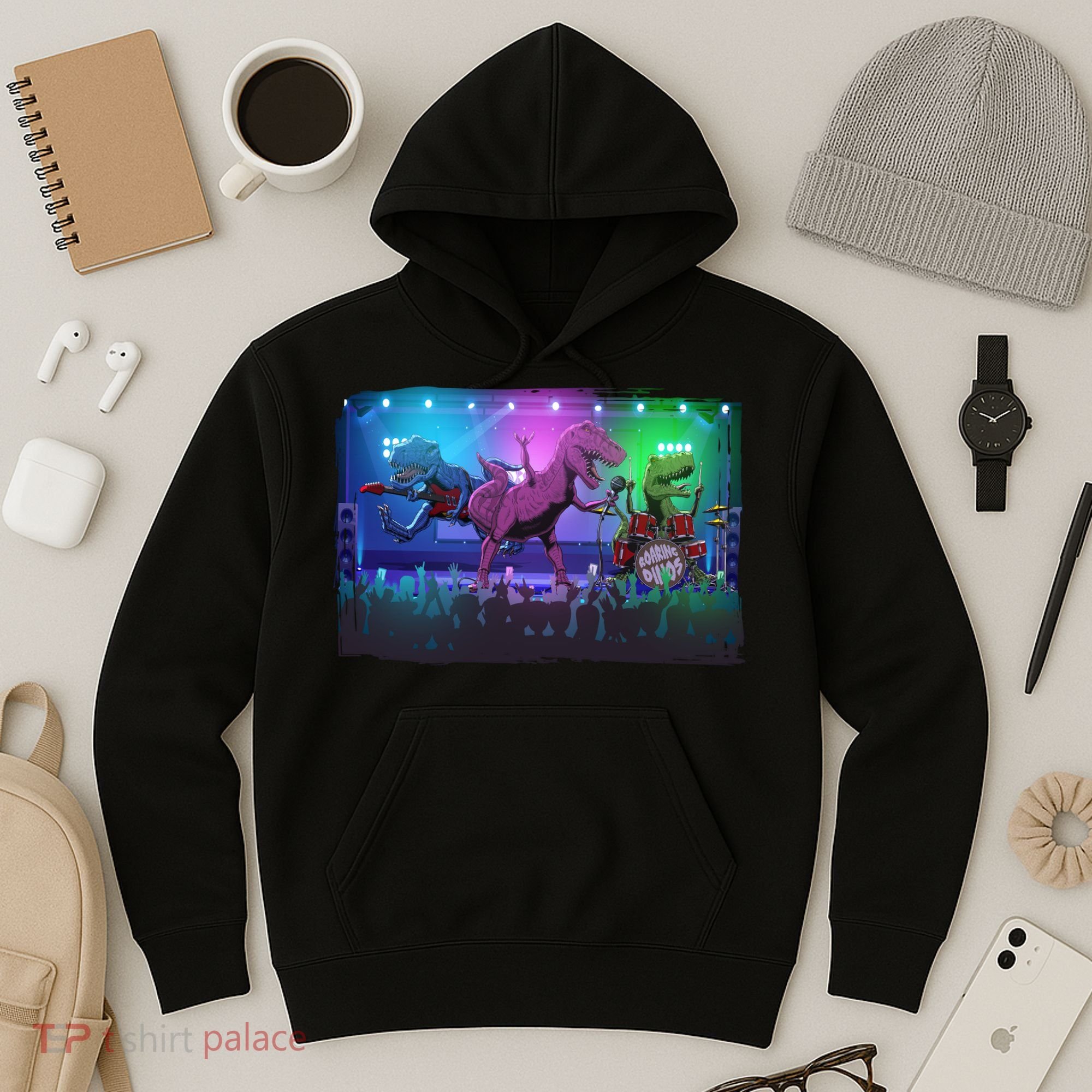 Funny Trex Dinosaurs Rock Band Concert Hoodie