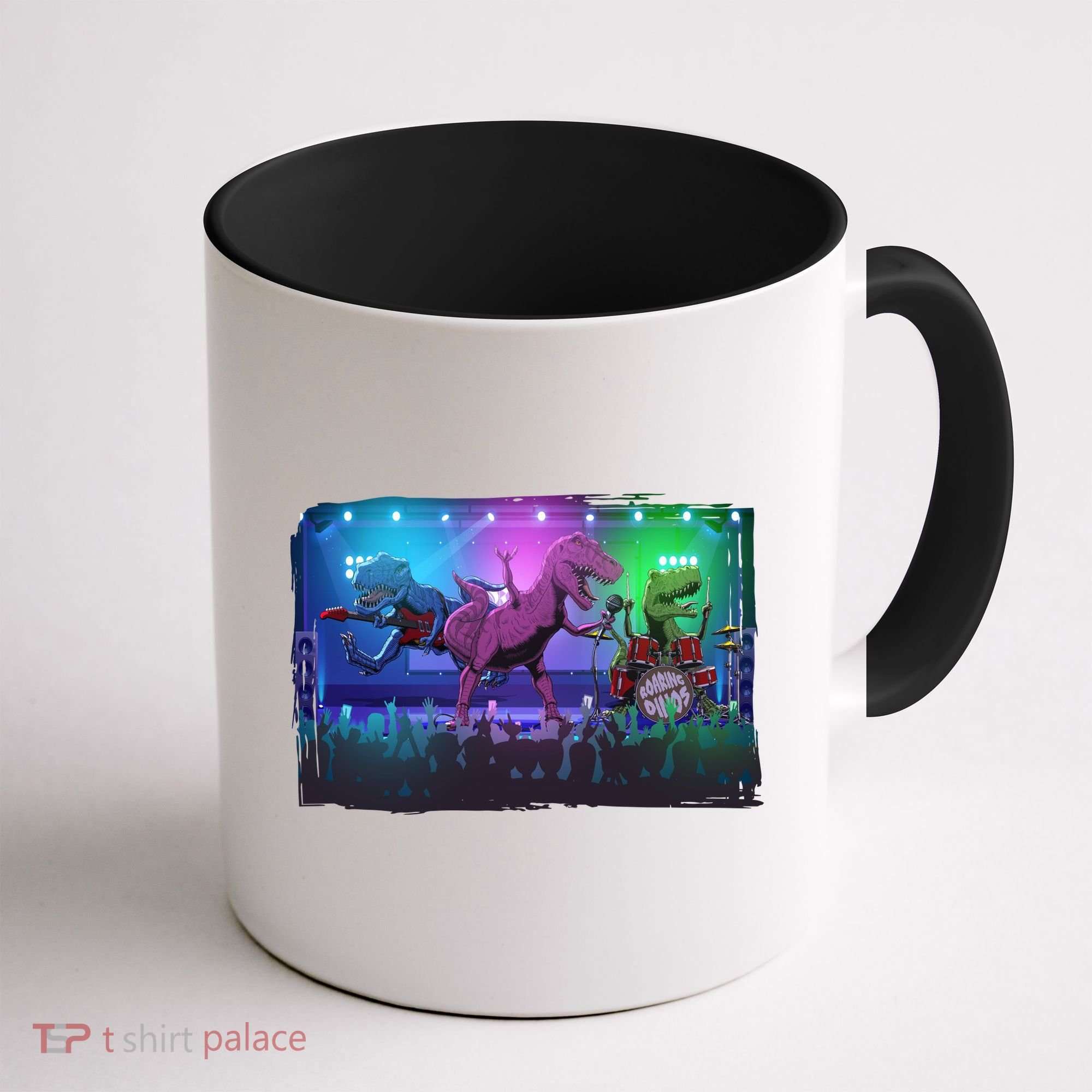 Funny Trex Dinosaurs Rock Band Concert Coffee Mug