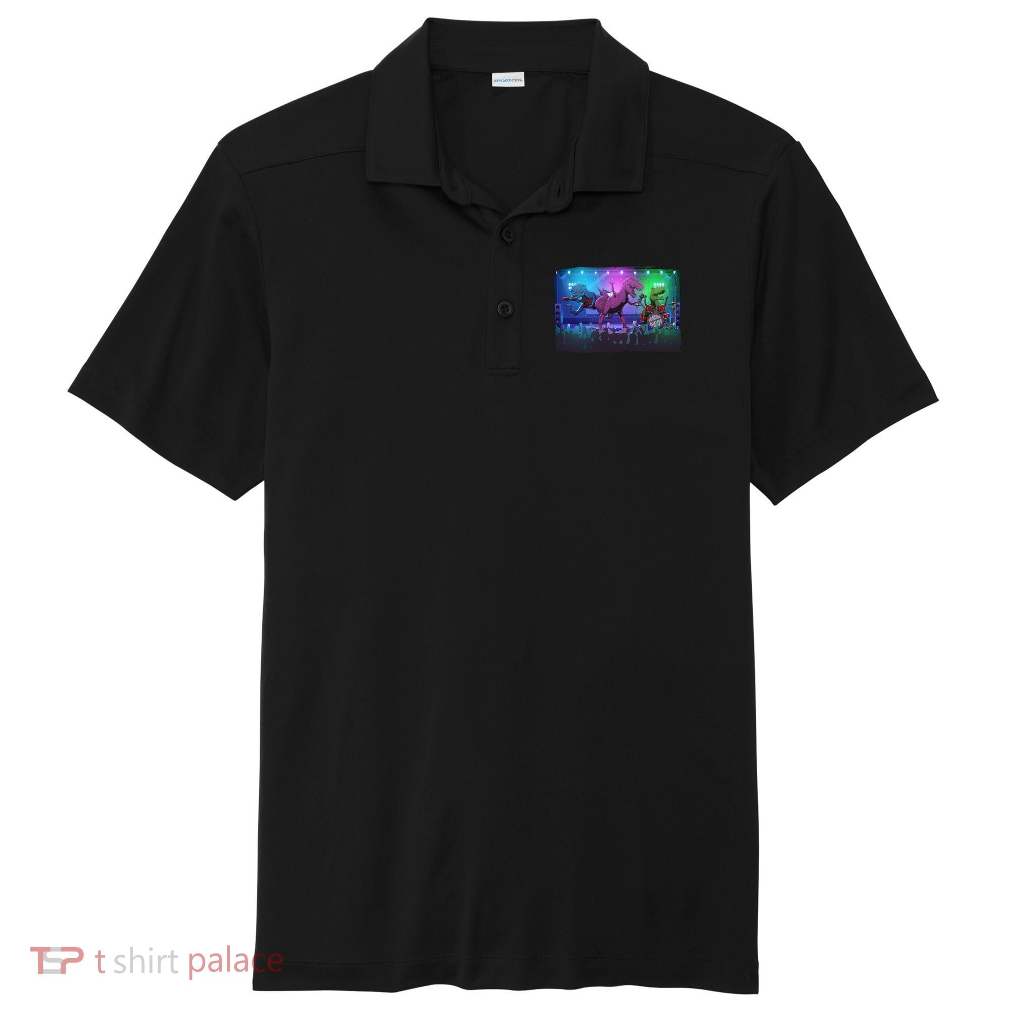 Funny Trex Dinosaurs Rock Band Concert Sport-Tek Posi-UV Pro Polo