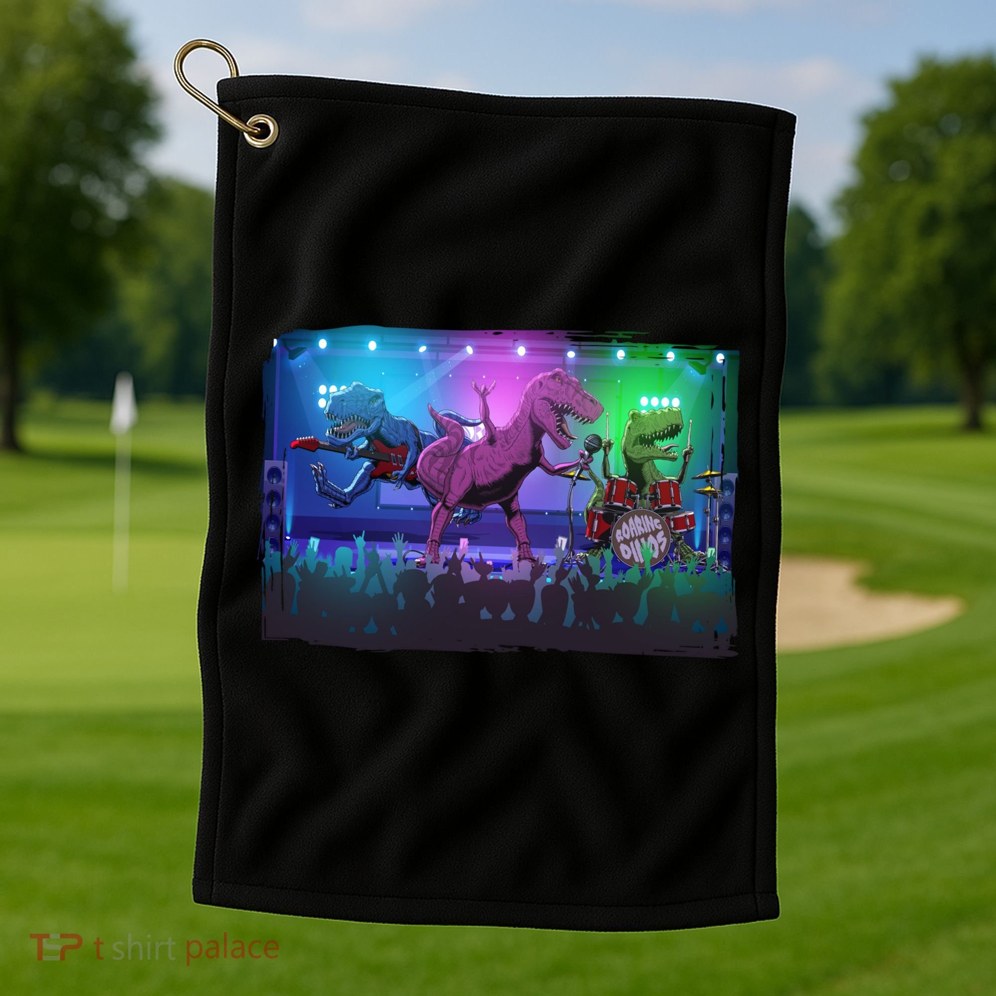 Funny Trex Dinosaurs Rock Band Concert Golf Towel