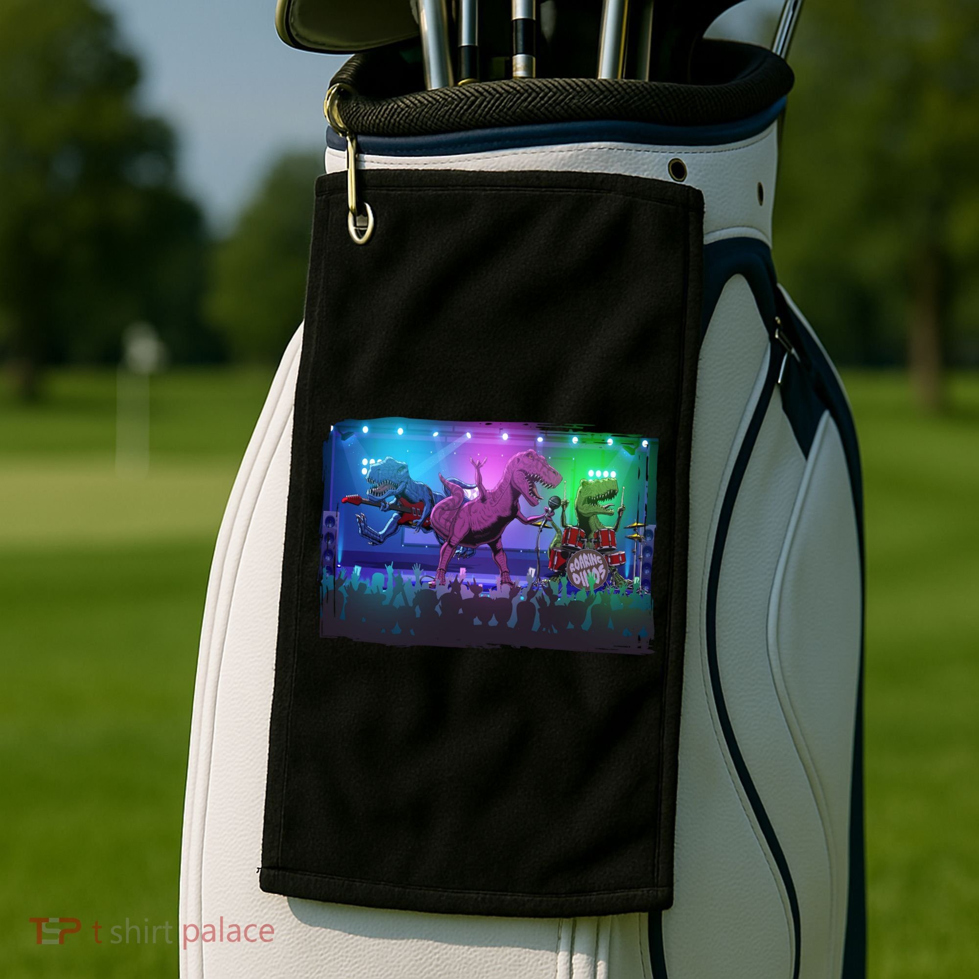 Funny Trex Dinosaurs Rock Band Concert Golf Towel