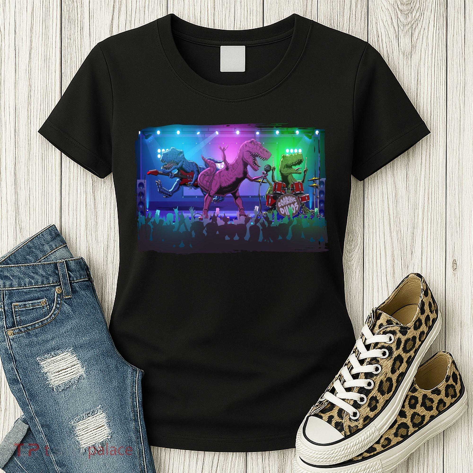 Funny Trex Dinosaurs Rock Band Concert Women's T-Shirt