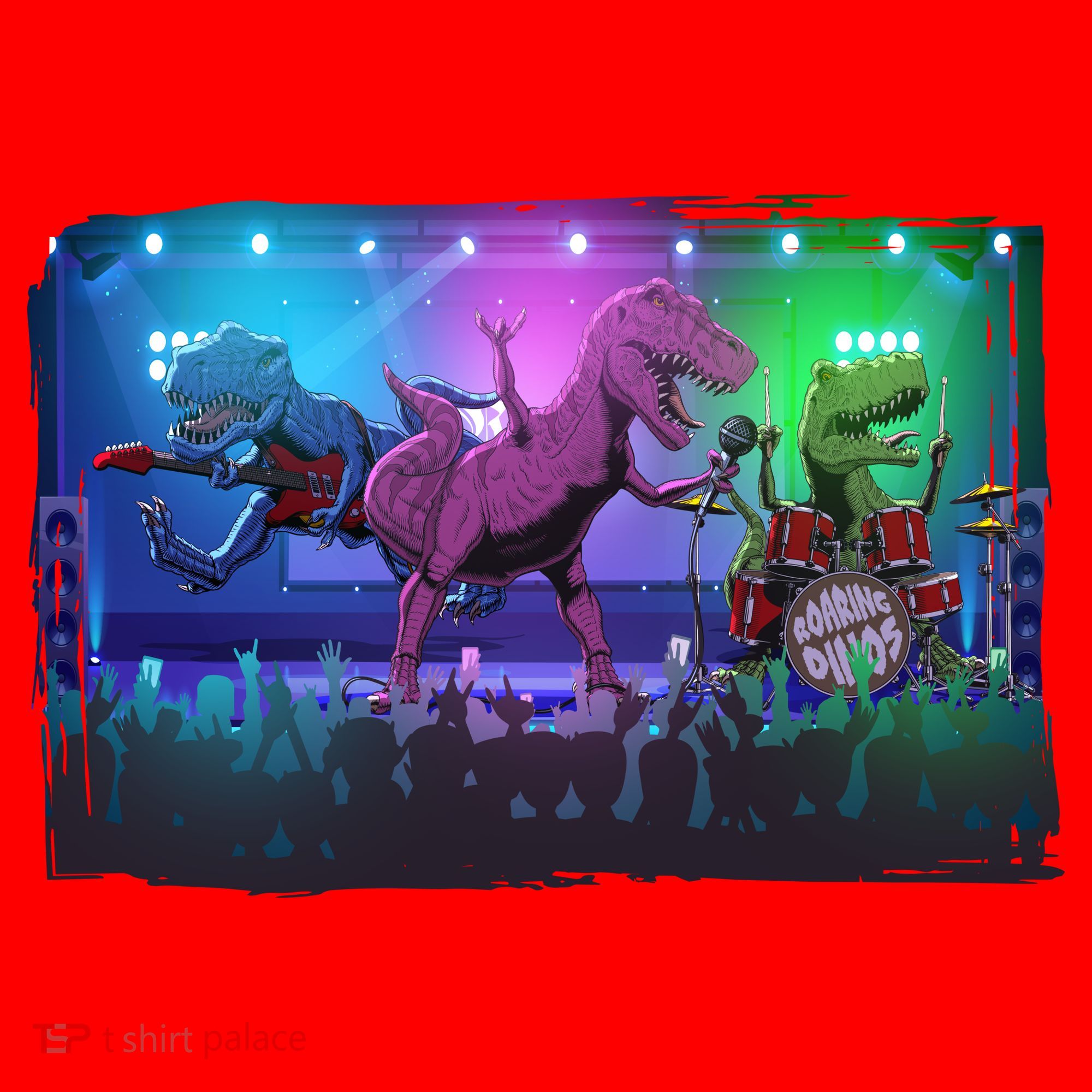 Funny Trex Dinosaurs Rock Band Concert Santa Hat