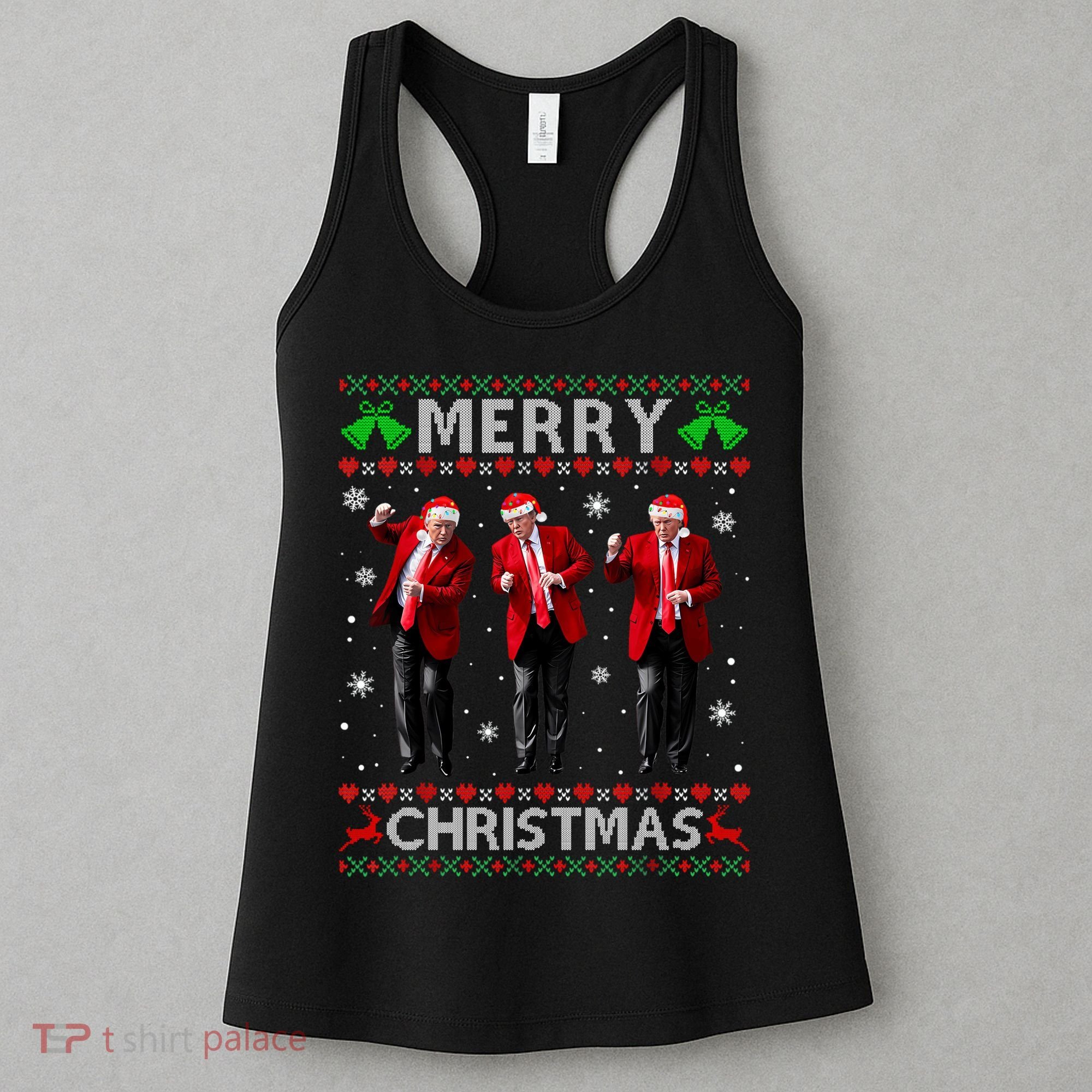 Funny Trump Dance Merry Christmas Ugly Xmas Sweater Pajamas Women's Tank Top