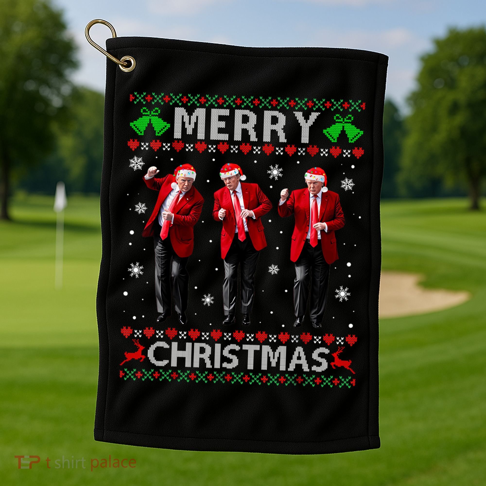 Funny Trump Dance Merry Christmas Ugly Xmas Sweater Pajamas Golf Towel