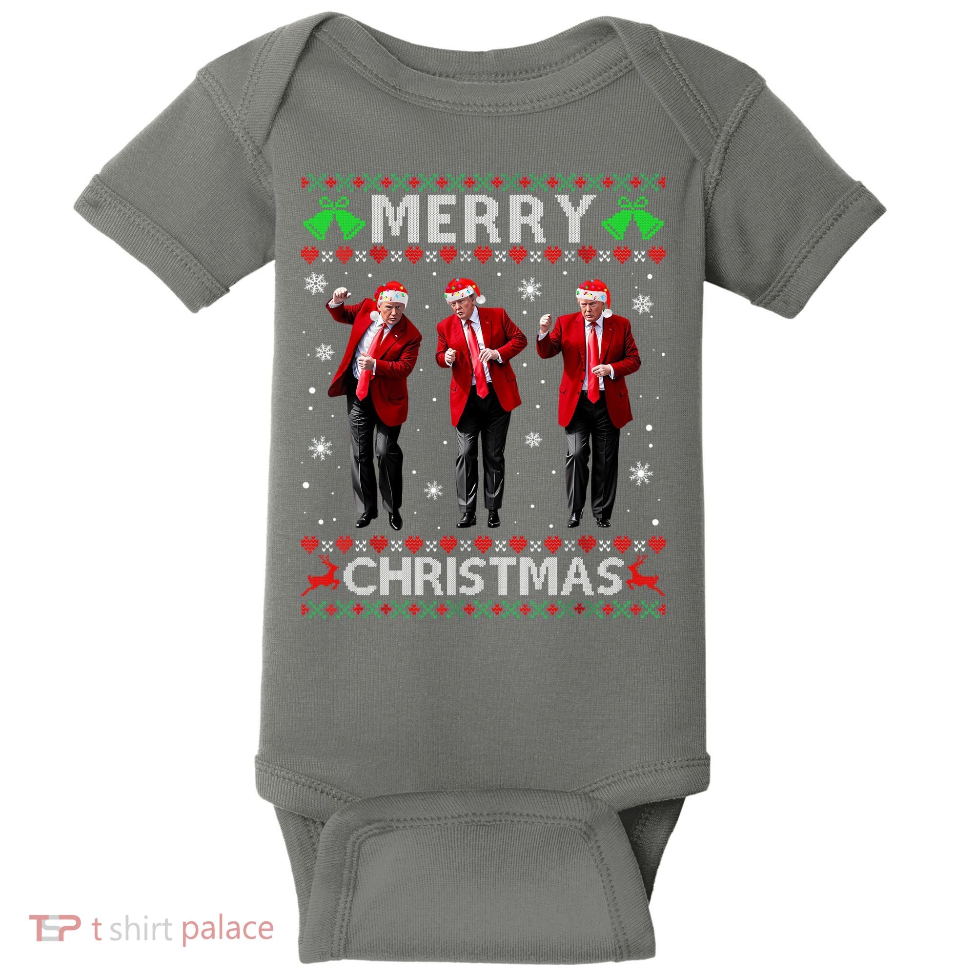 Funny Trump Dance Merry Christmas Ugly Xmas Sweater Pajamas Baby Bodysuit