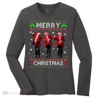 Funny Trump Dance Merry Christmas Ugly Xmas Sweater Pajamas Women's Long Sleeve Shirt thumb 0