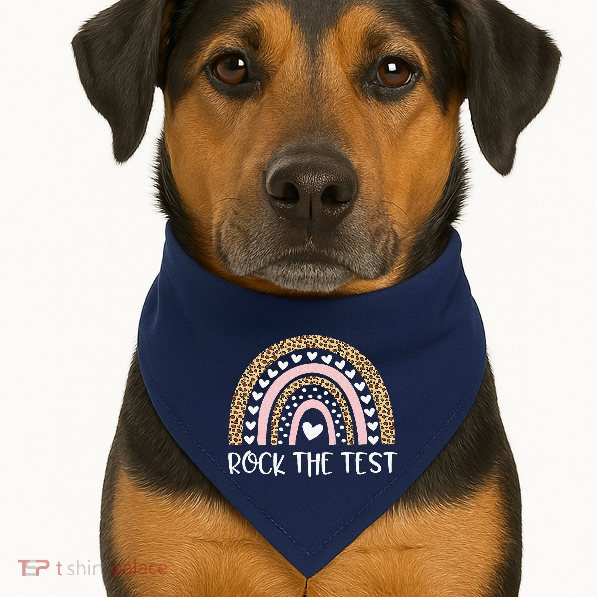 Funny Test Day Rock The Test Teacher Rainbow Leopard Student USA-Made Doggie Bandana
