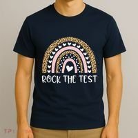 Funny Test Day Rock The Test Teacher Rainbow Leopard Student T-Shirt thumb 3
