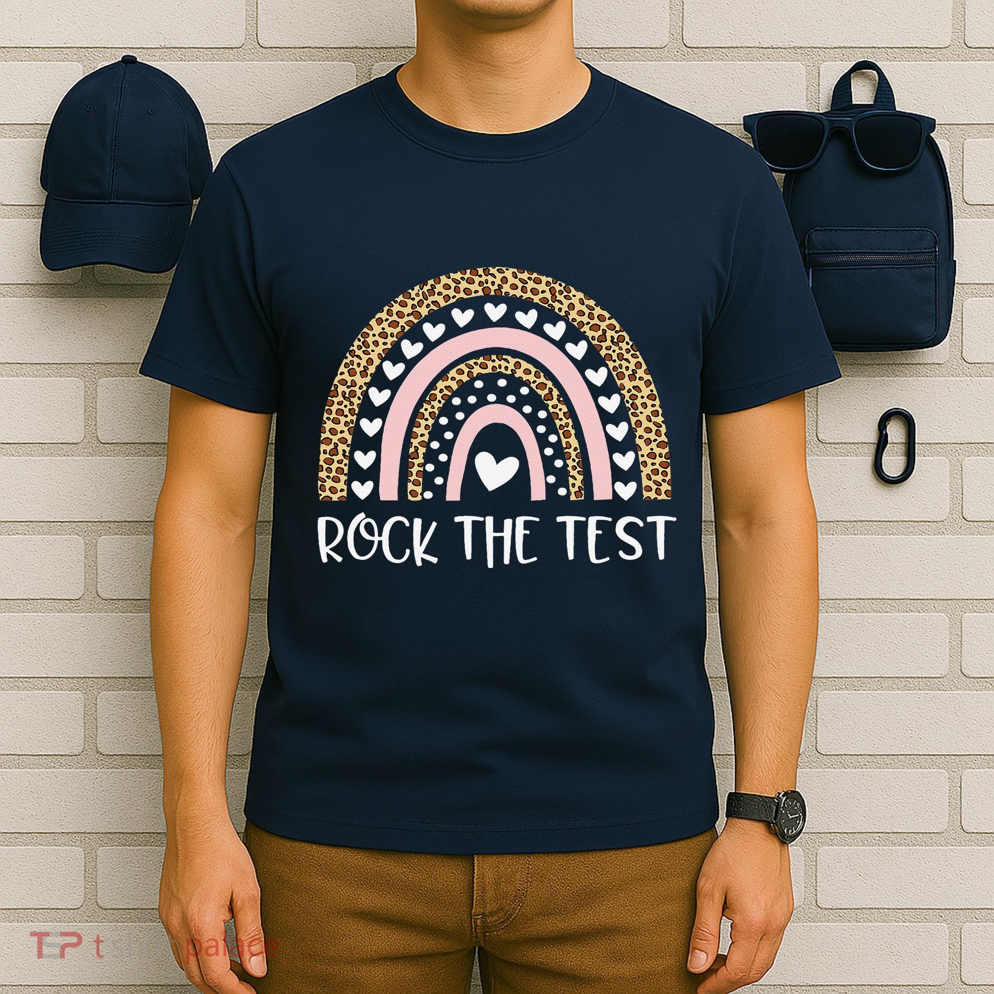 Funny Test Day Rock The Test Teacher Rainbow Leopard Student T-Shirt