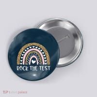 Funny Test Day Rock The Test Teacher Rainbow Leopard Student Button thumb 0