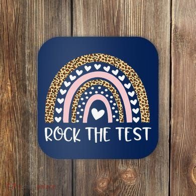 Funny Test Day Rock The Test Teacher Rainbow Leopard Student Coaster