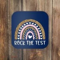 Funny Test Day Rock The Test Teacher Rainbow Leopard Student Coaster thumb 0