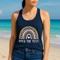 Funny Test Day Rock The Test Teacher Rainbow Leopard Student Women's Tank Top thumb 2