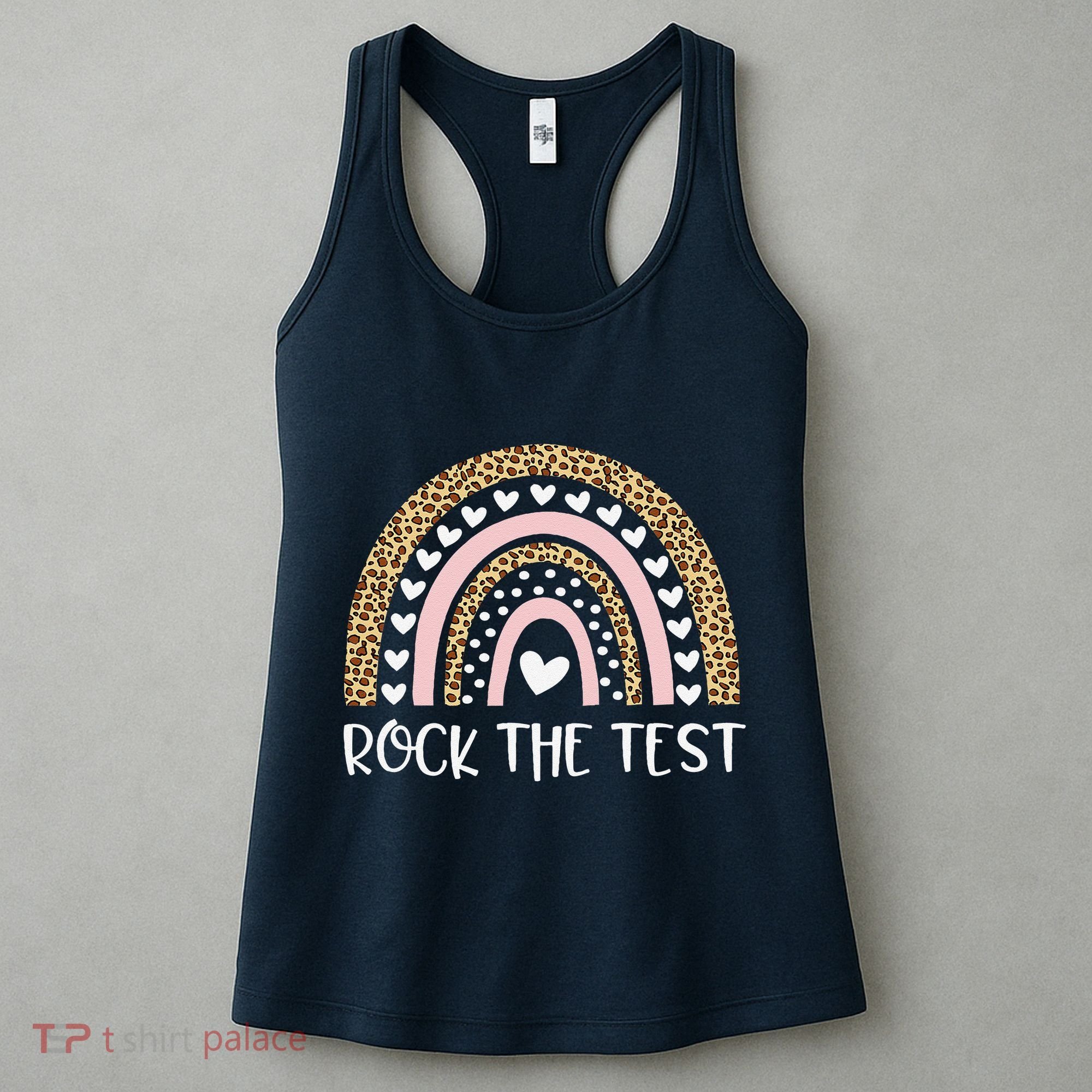Funny Test Day Rock The Test Teacher Rainbow Leopard Student Women's Tank Top