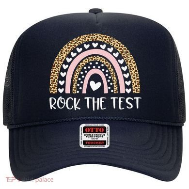 Funny Test Day Rock The Test Teacher Rainbow Leopard Student Hat