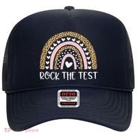 Funny Test Day Rock The Test Teacher Rainbow Leopard Student Hat thumb 0