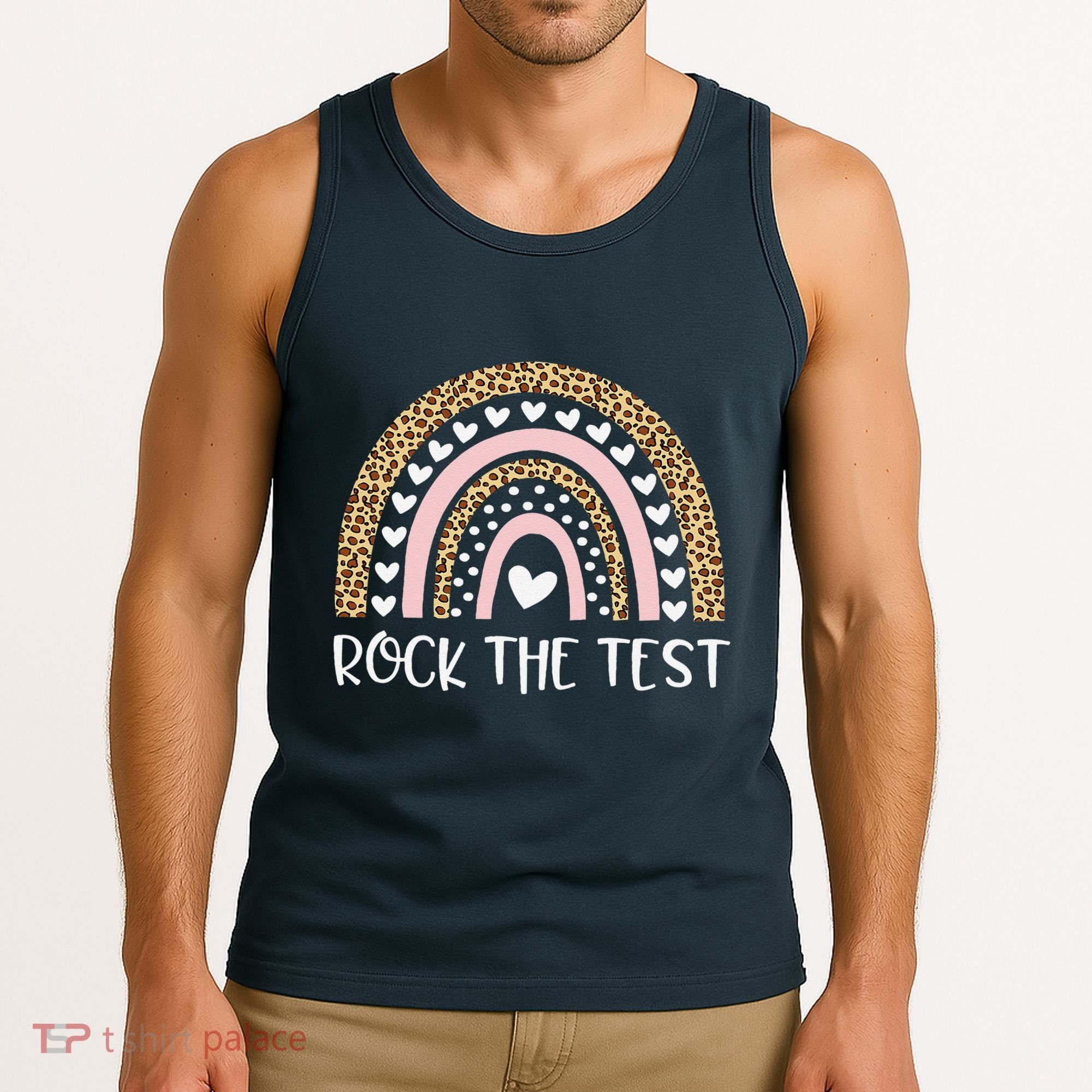 Funny Test Day Rock The Test Teacher Rainbow Leopard Student Tank Top