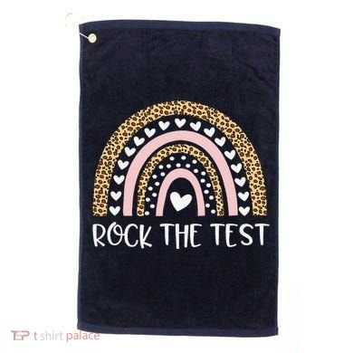 Funny Test Day Rock The Test Teacher Rainbow Leopard Student Golf Towel