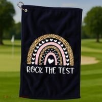 Funny Test Day Rock The Test Teacher Rainbow Leopard Student Golf Towel thumb 1