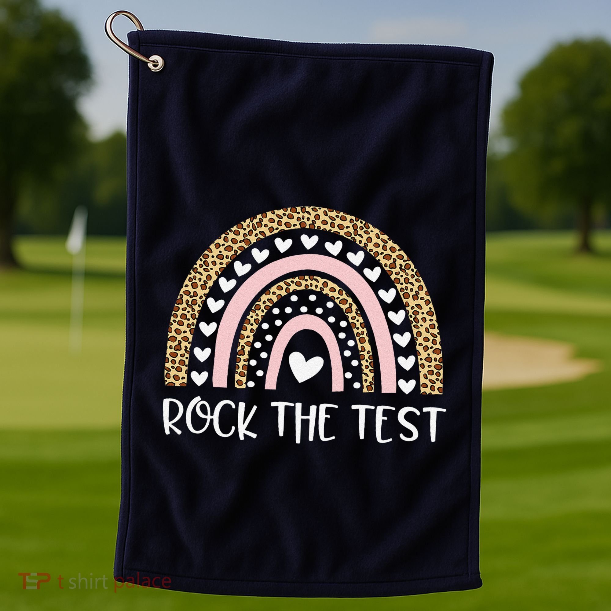 Funny Test Day Rock The Test Teacher Rainbow Leopard Student Golf Towel