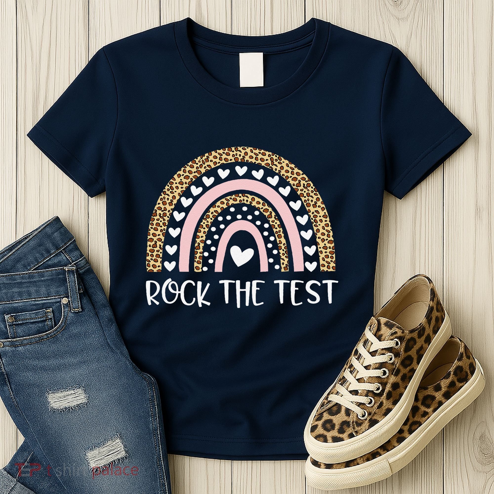 Funny Test Day Rock The Test Teacher Rainbow Leopard Student Women's T-Shirt