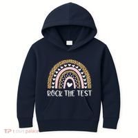 Funny Test Day Rock The Test Teacher Rainbow Leopard Student Kids Hoodie thumb 0