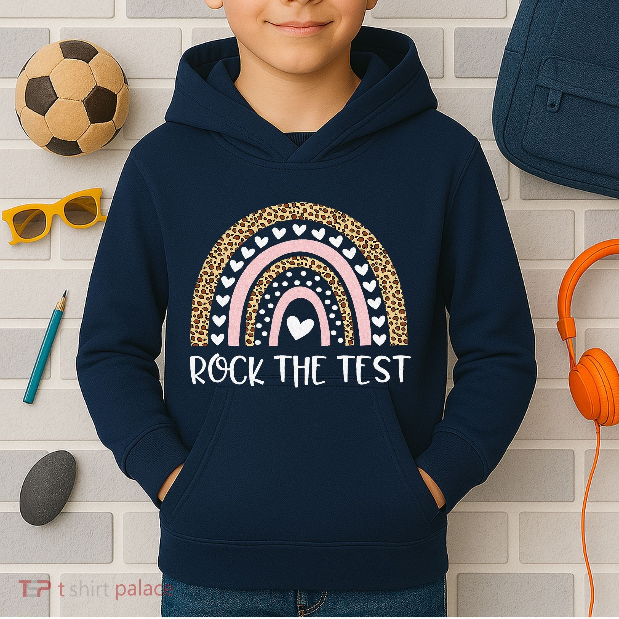 Funny Test Day Rock The Test Teacher Rainbow Leopard Student Kids Hoodie